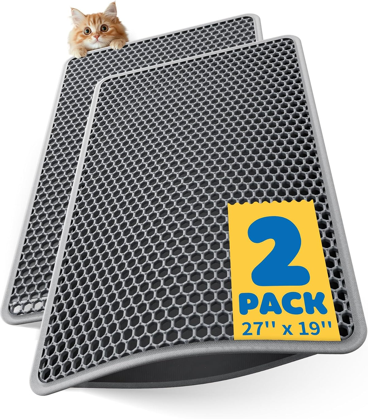 Powools Ultra-Large Cat Litter Mat, 27'' x 19", Double-Layer - 27'' x 19'' - 2 Pack / Grey