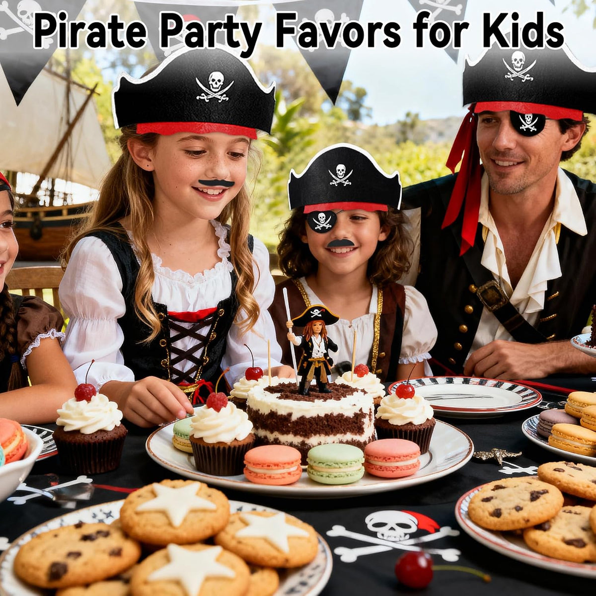 Halatool pirate party hat set with 6 felt hats, 6 skull eyepatches and 6 fake mustaches - view 19