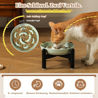 Melamine Slow Feeder Cat Bowls, Dishwasher Safe - White + Metal Stand / 9"H - image 3