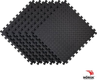 Norsk Foam Floor Gym Mats with Interlocking Tiles, .47" Thick, 24"x24", 60-Pack, 240 Square Feet, Diamond Plate Design, Black