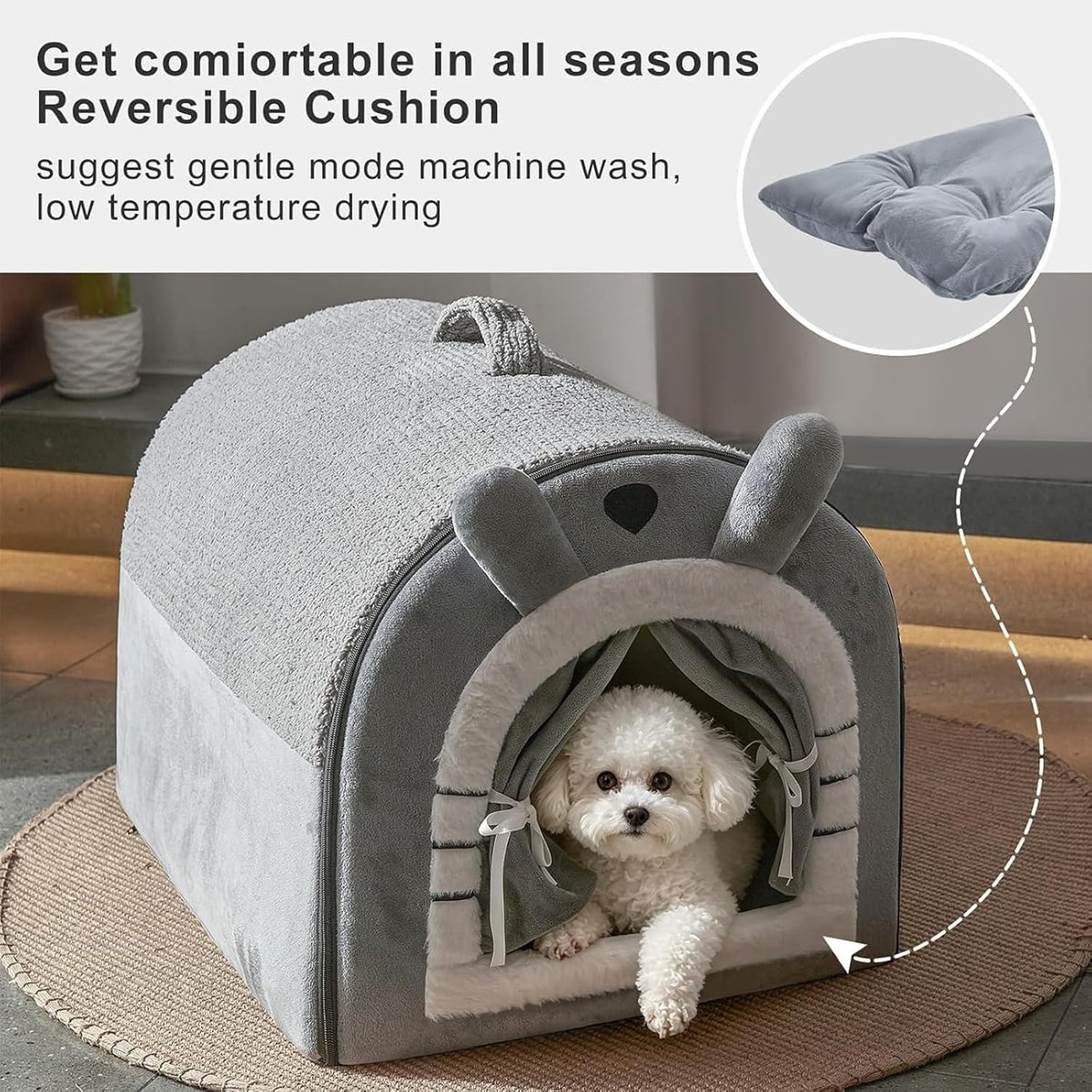 Small Dog House Indoor, Cat House with Door Curtain Design - Medium(19"*13.4"*13.4") - image 4