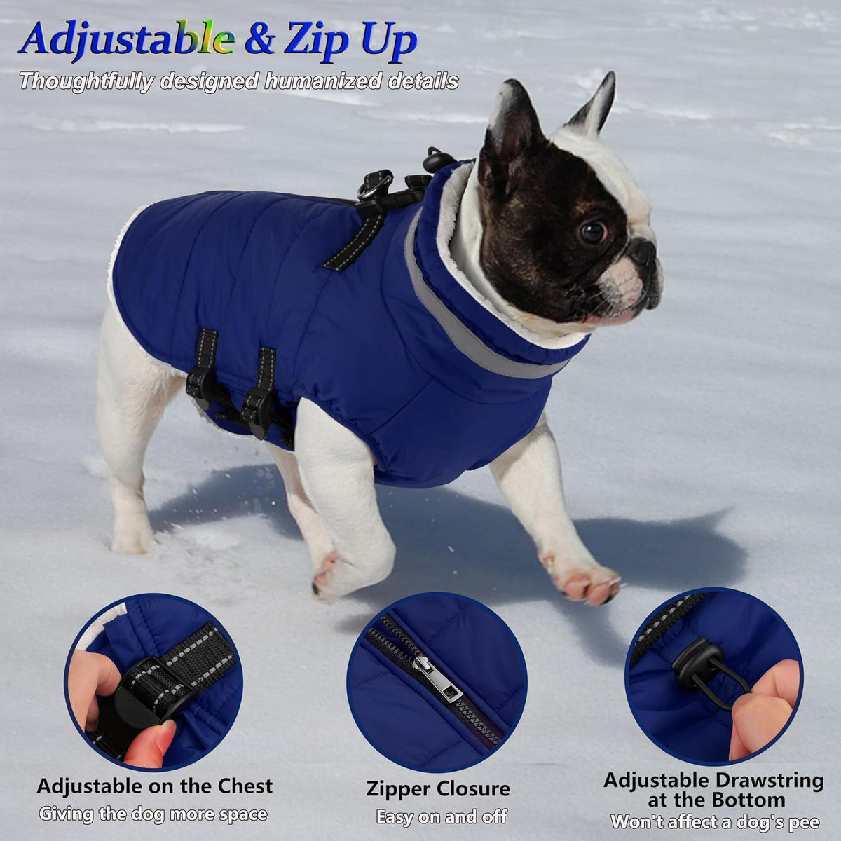 Dogcheer fleece lined dog winter coat with built-in harness and back zipper - view 4