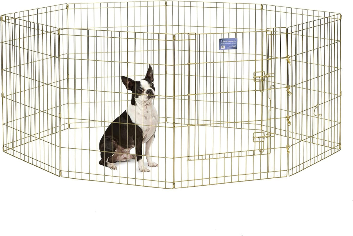 MidWest 30-Inch Exercise Pen, Single Door, 16 Sq Ft Play Area – Essentials for Dogs - Gold Zinc w/ Door / 30" H