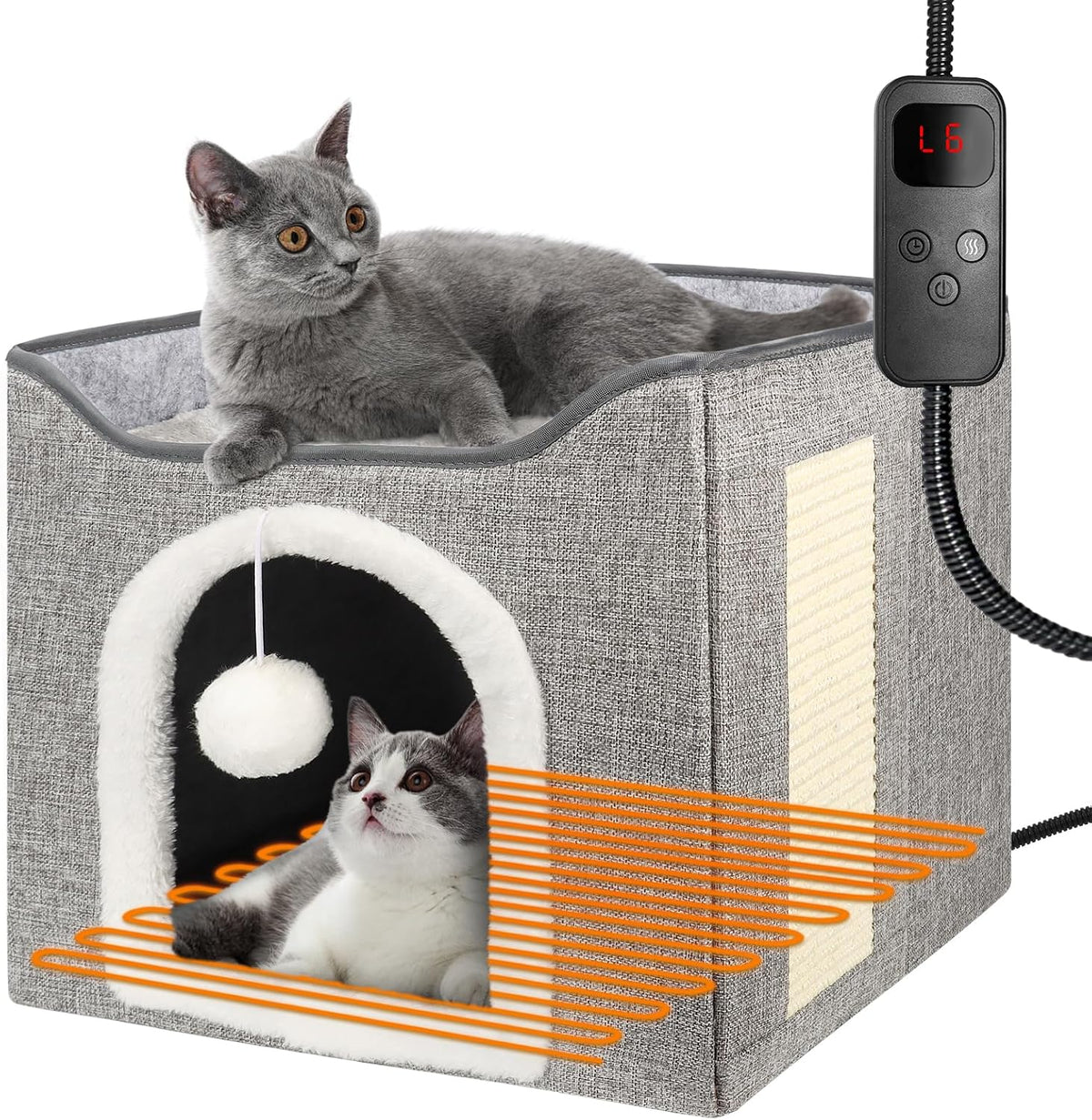 Heated Cat Bed for Indoor Cats - Gray