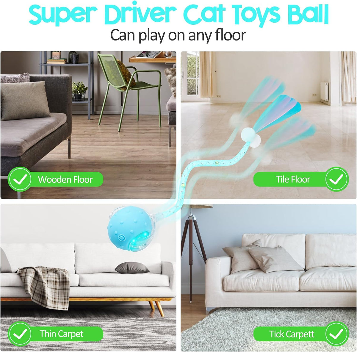Interactive Cat Toys Ball, Automatic Moving Ball Toy - Blue - image 3