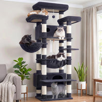 Cat Tree, 74" Tower for Large Cats, Big Condo & Hammock GCT030G – Essentials for Cats - 74 inch / Smoky gray - image 2