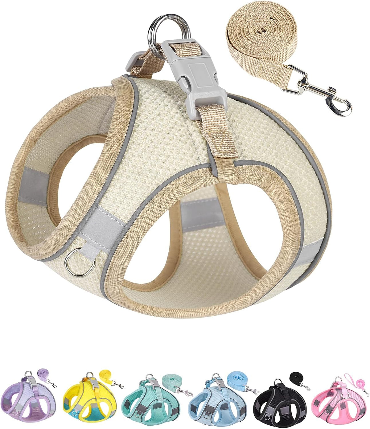 Solmoony Dog Harness, No Pull, Mesh for Small Medium Dogs - Beige / L