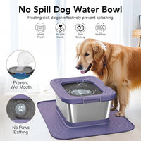 Decflow 10L Stainless Steel Dog Water Bowl, No Spill Anti-Splash Dog Bowls with XXL Silicone Mat, Spill-Proof Slow Feeder for Messy Drinkers, Heavy Duty Pet Bowls for Indoor/Outdoor Use Purple