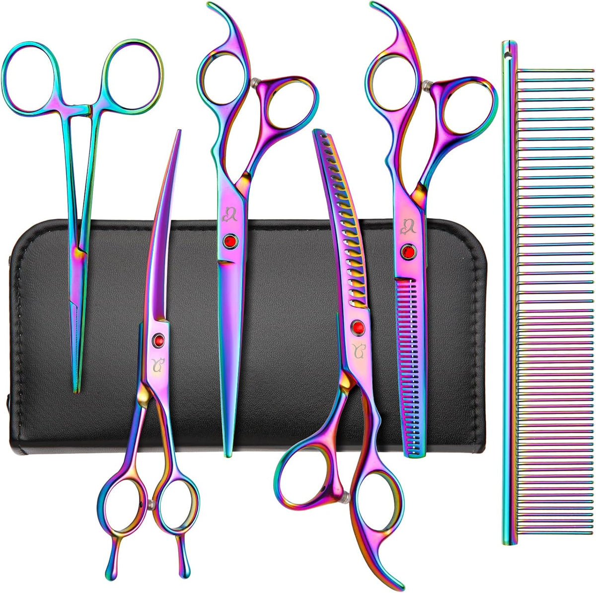 Dog Grooming Scissors-7" Dog Grooming Shears Set 6PCS Rainbow – Essentials for Dogs