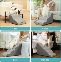 Dog Stairs for Small Dogs 15.7" H, Curved Dog Step for Puppy, Older Cat, Medium Pet Ramp for Sofa, Couch or Chair, Ladder with High Density Foam, 15.7x22.4x15.7 inch, 3 Step, White Black