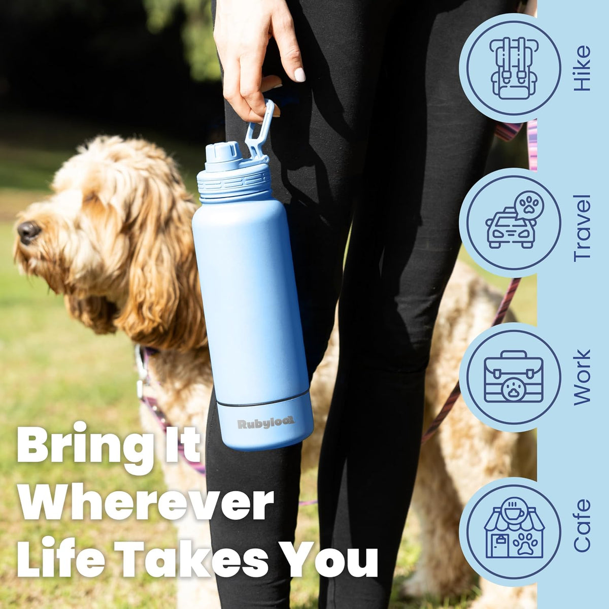 Rubyloo Dog Mom Water Bottle with Detachable Bowl for Dog Lovers – Essentials for Dogs - Solid Dusty Blue - image 3