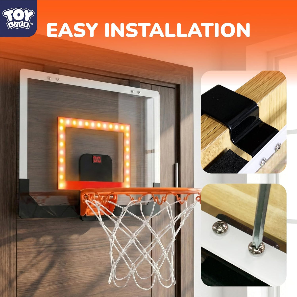 TOY Life Basketball Hoop Over The Door Basketball Hoop – Fun for Kids & Family - White-Score-LED - image 3