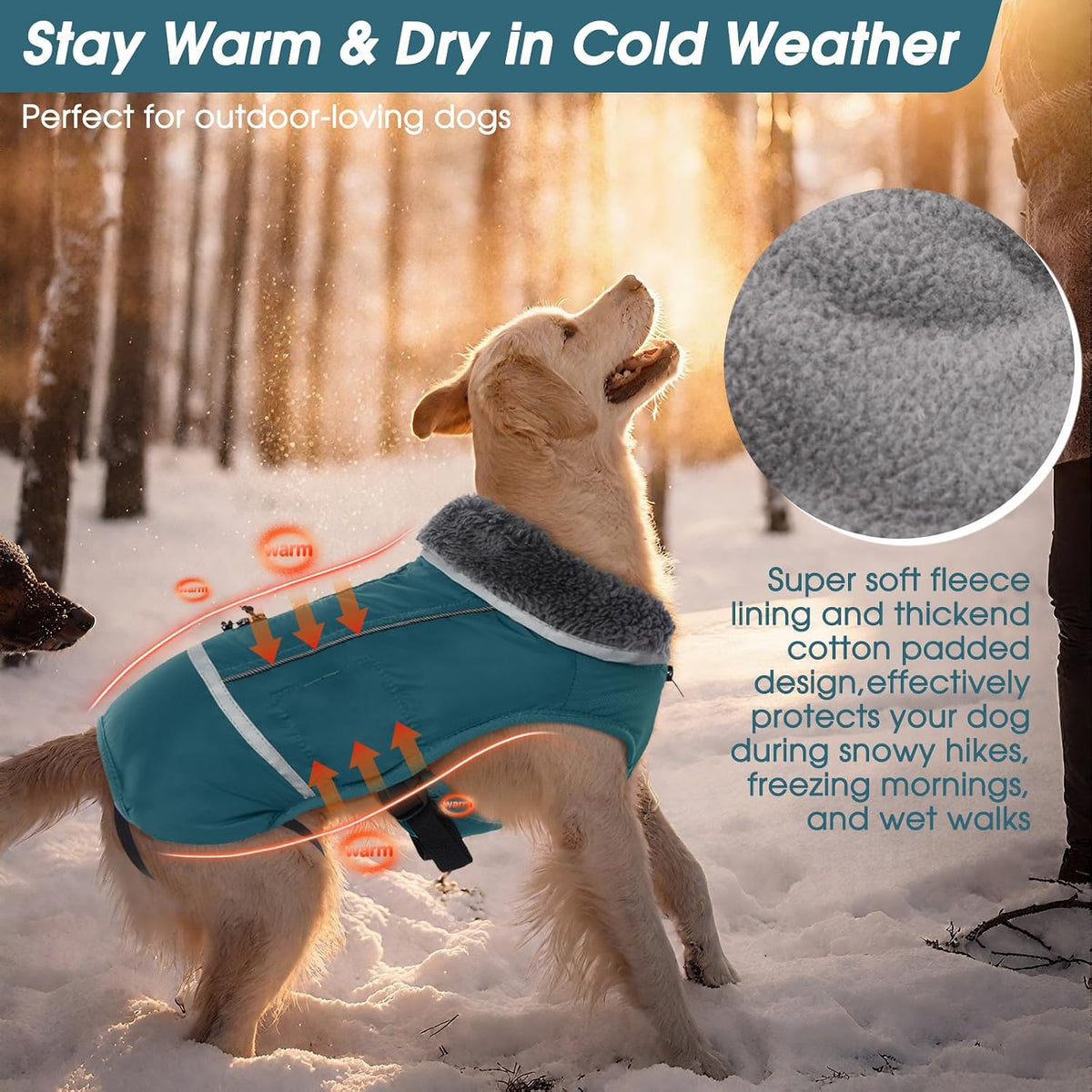 QBLEEV Warm Dog Coat, Reflective Dog Jacket - Aqua / XX-Large - image 3