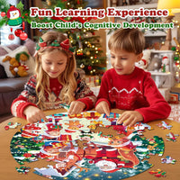 Rifamee 72 piece shimmery round Christmas floor puzzle with Santa delivering gifts - view 8
