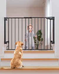Cumbor 29.2-43" No Bottom Bar Baby Gate for Stairs, 2-in-1 Hardware Mounted Dog Gate Indoor, Wide Pet Gates for Doorway with Large Walk Thru Door, Child-Proof Gate for Top & Bottom of Stairs(Black)