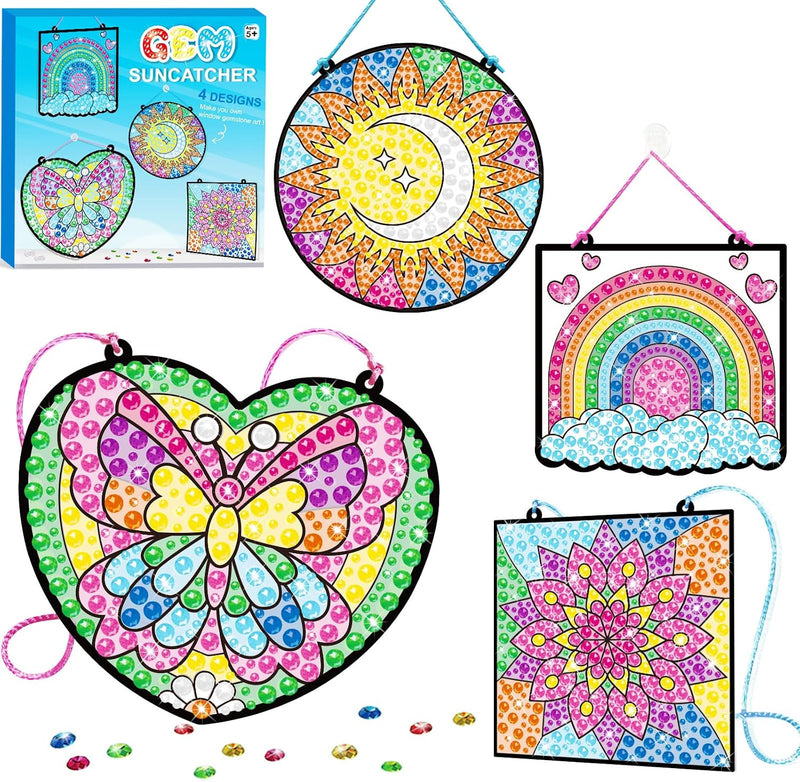 BANBBUR window art kit with butterfly, rainbow, mandala and moon gem suncatchers