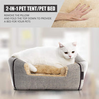 Cat Bed for Indoor Cats - Cat Cave Beds Cat House Cat Tent with Removable Washable Cushioned - Beige / L(17.5 x 17.5 x 17.5 Inch)