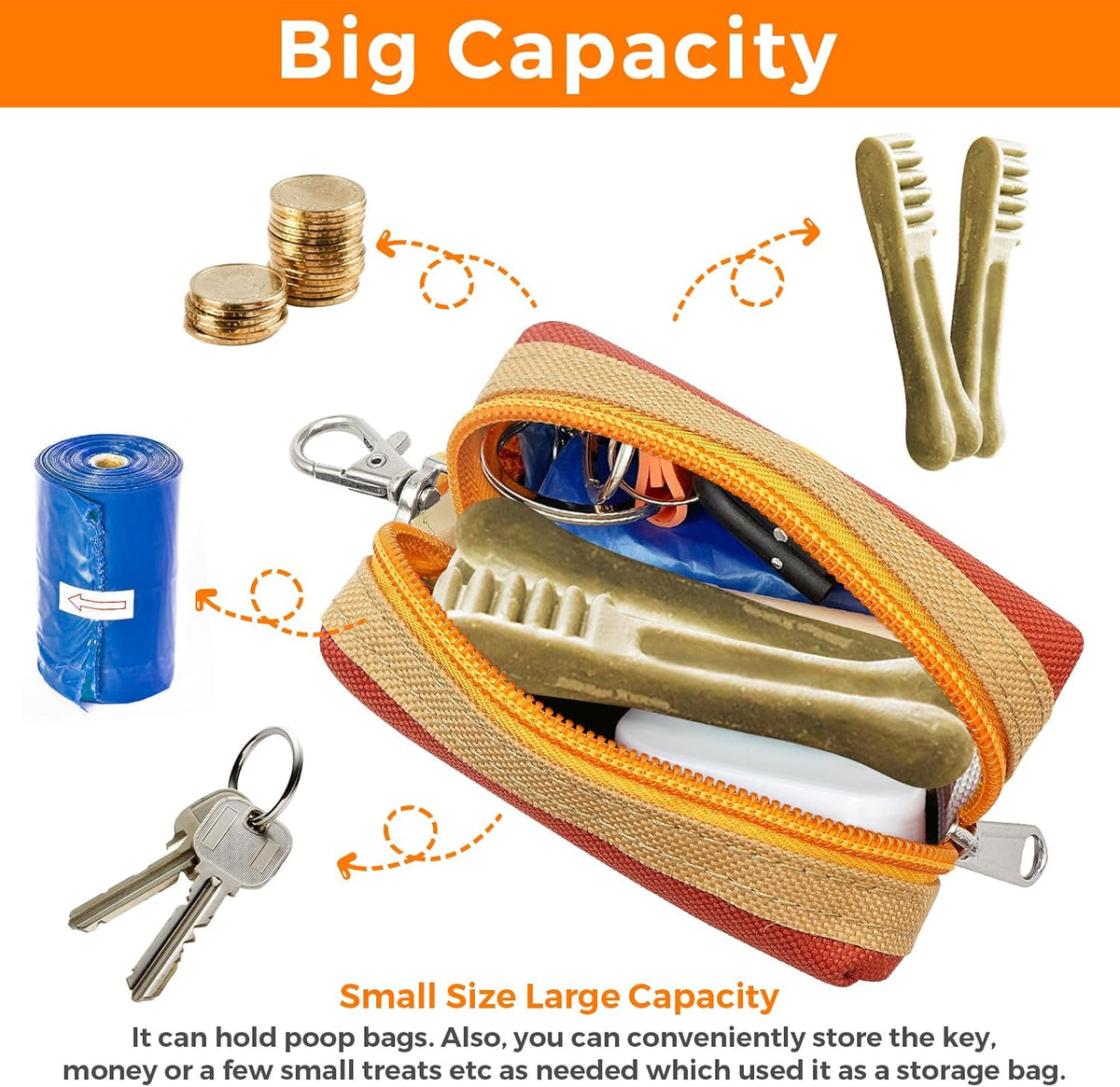 Dog Poop Bag Holder for Leash, Large-Capacity Canvas Pouch - Brown - image 3