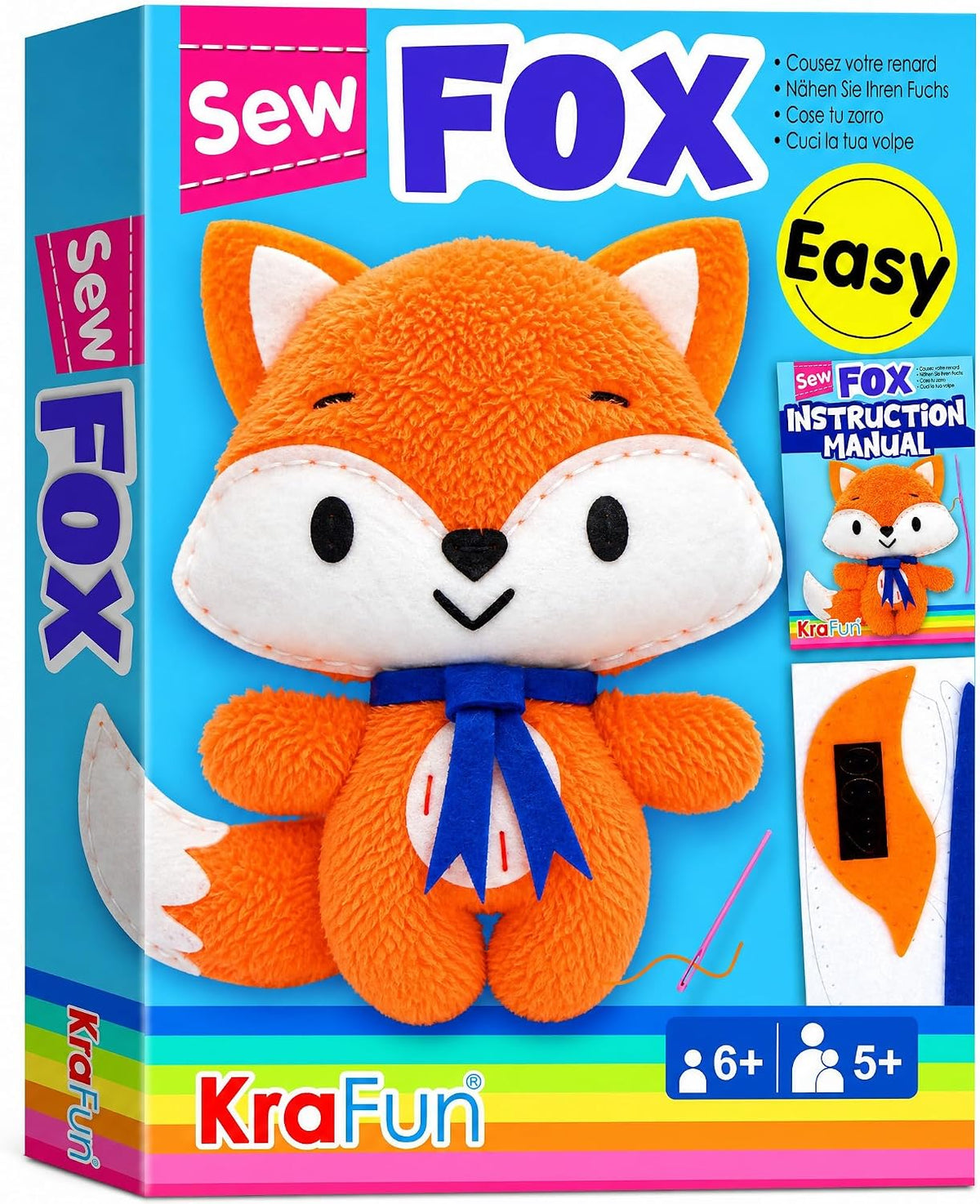 KRAFUN Beginner Sewing Kit, Sew Kitten & Mouse, Pre-Cut Felt - Fox