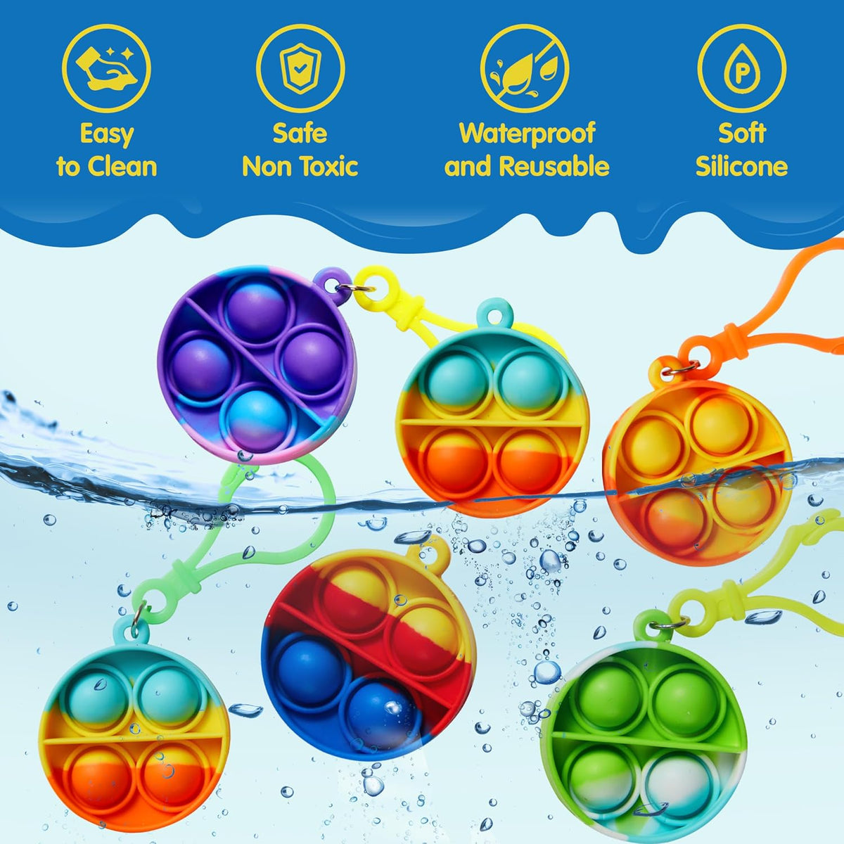 JOYIN Round Pop Fidget Keychain 30 Pack Pop Fidget Toys Bulk Party - image 3