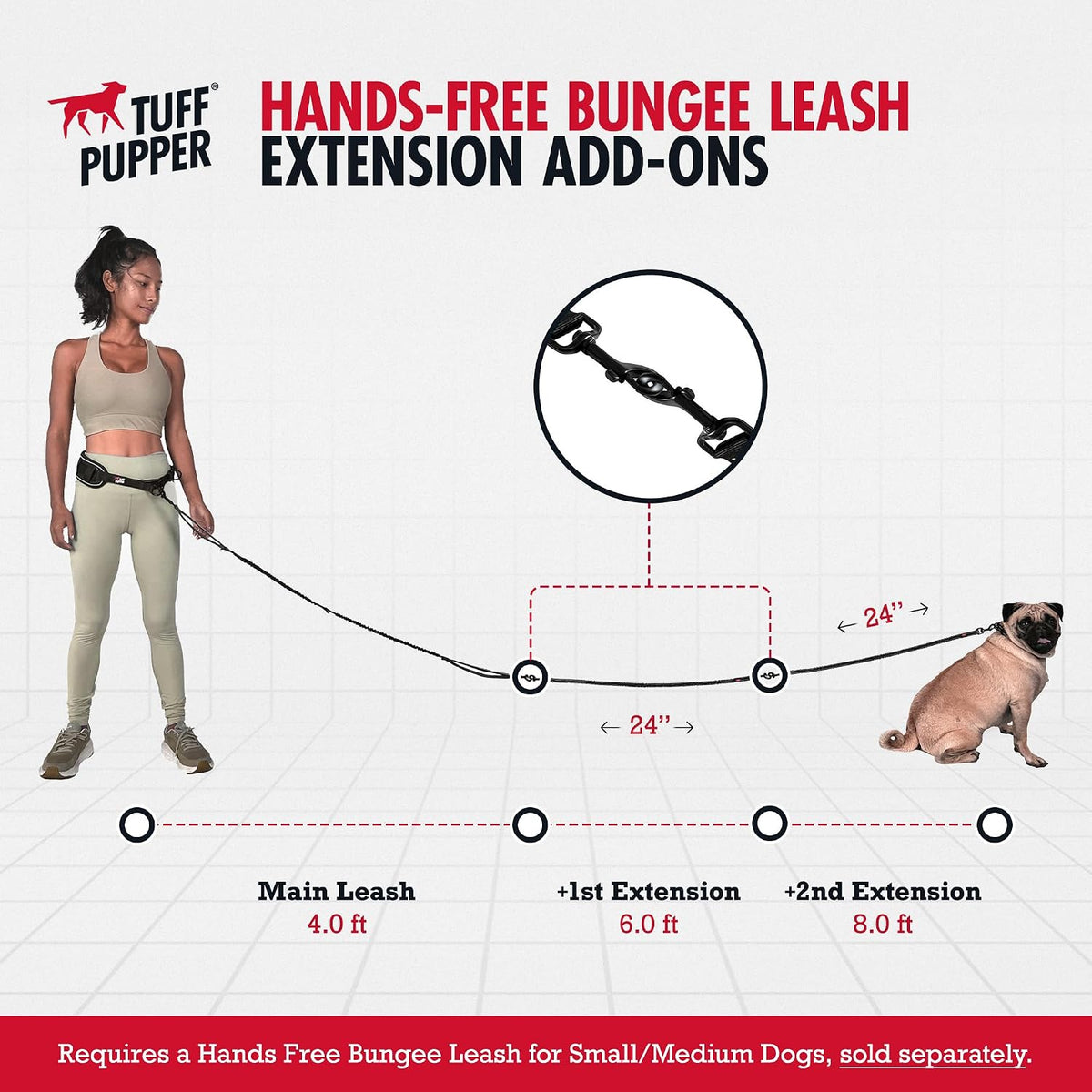 Tuff Pupper Heavy Duty Hands Free Bungee Dog Leash - Xcessory - Small Dog Add-on Bungee - image 2
