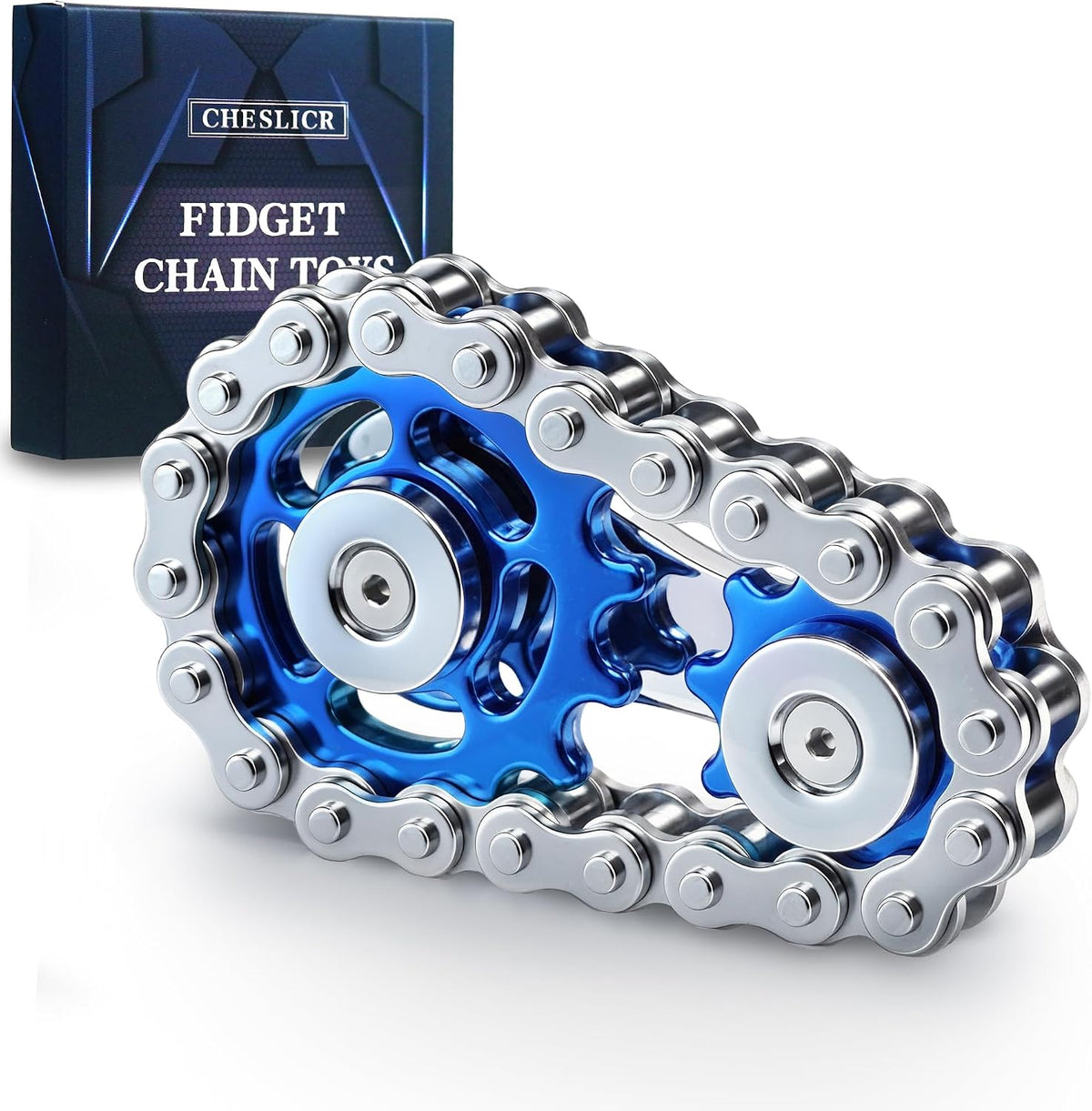 Fidget Spinner Toy for Adults Metal Figette Bike Chain for Adult Men - Blue