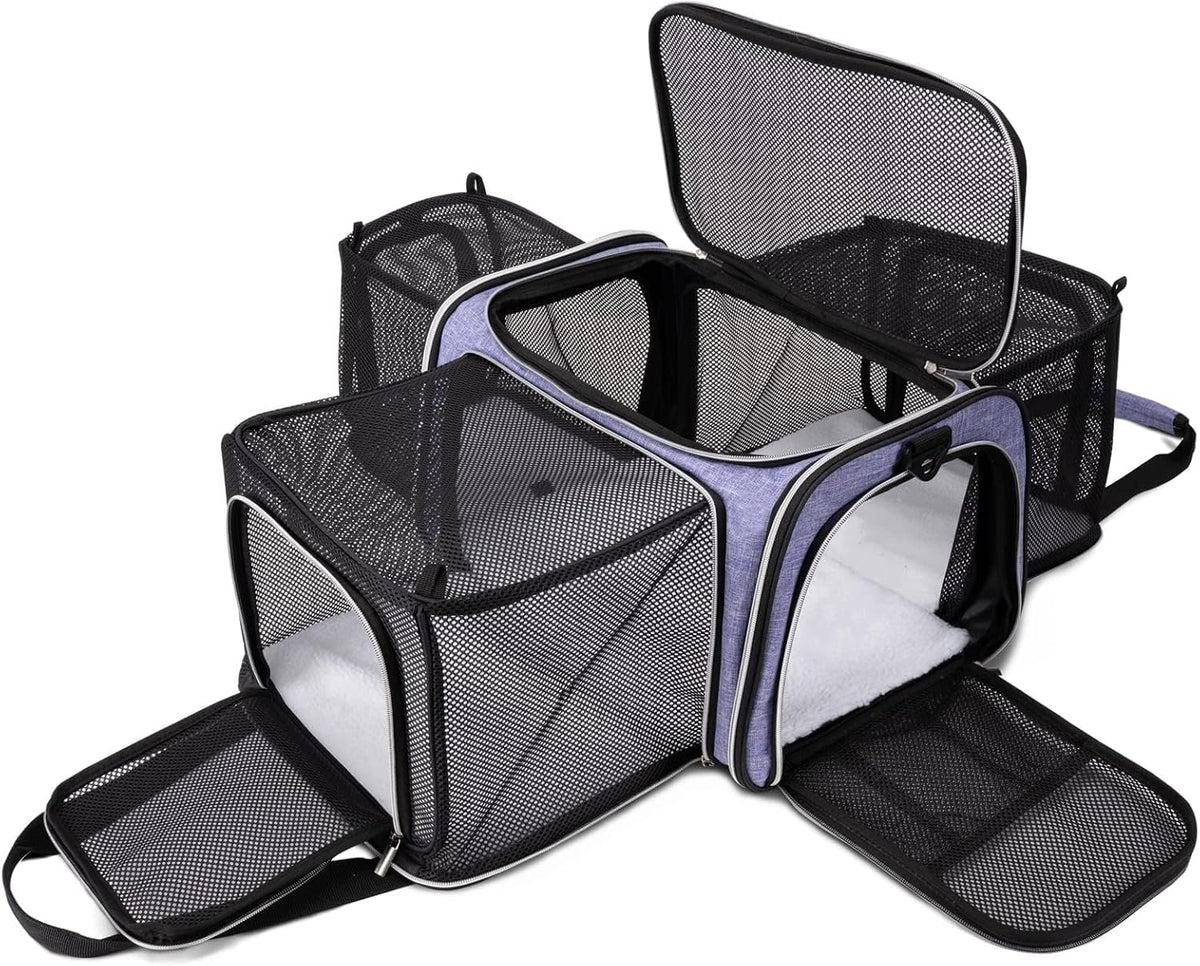 Cat Carrier Bag,Airline Approved Pet Carrier Soft Side Pet Travel 5 Sides Open Doors 3 Sides - Purple / 17.5"L x 12.0"W x 11.5"H