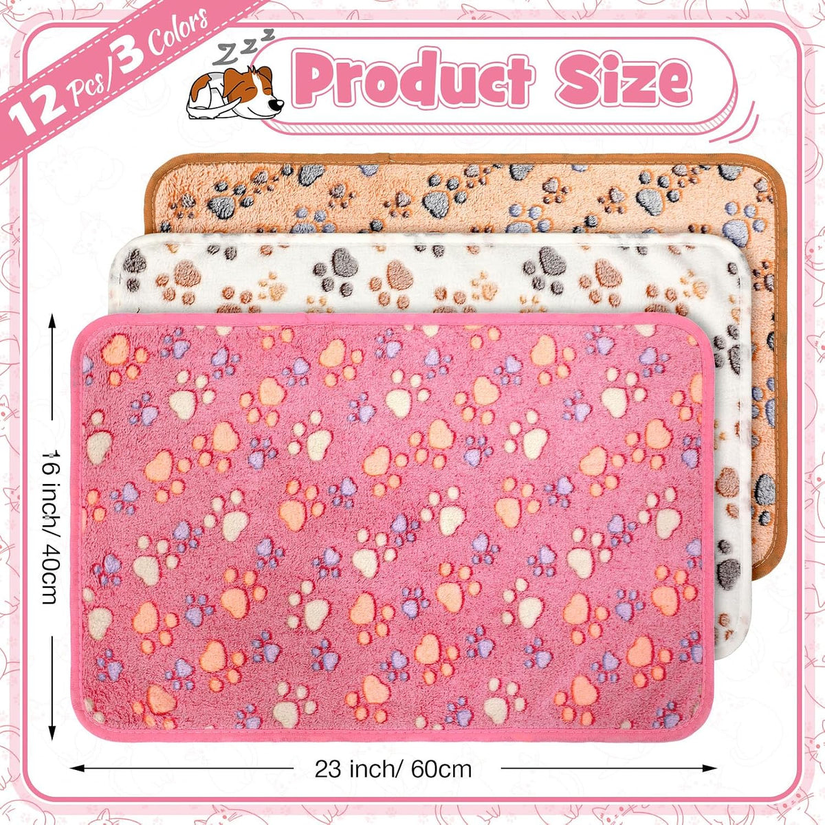 Tegeme 12 Pcs Puppy Blanket for Litter Dog Cat - Pink,beige ,Camel / 23 x 16 Inch - image 3
