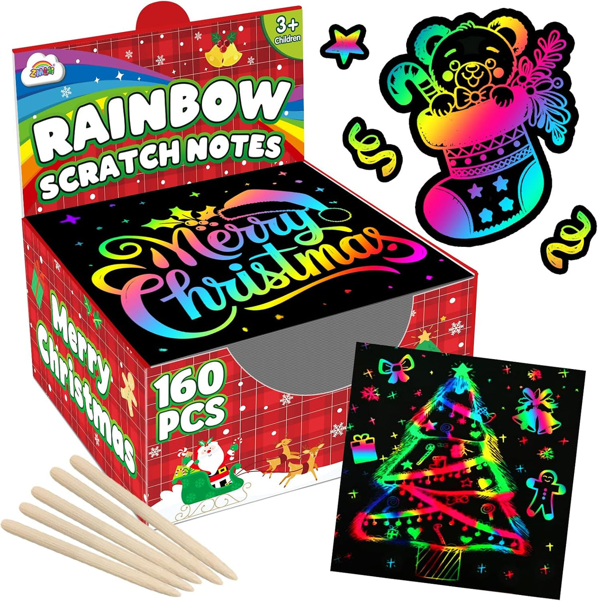 ZMLM 165 Rainbow Scratch Paper Art Mini Notes - Christmas