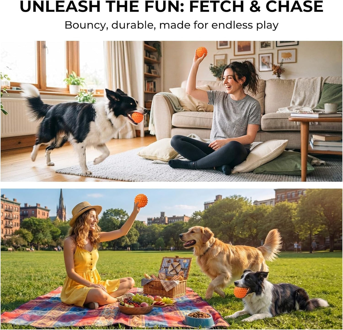 3.5''Durable Squeaky Dog Ball for 25-80lbs Aggressive Chewers – Essentials for Dogs - 2 PC-Peanut Butter-Orange - image 3