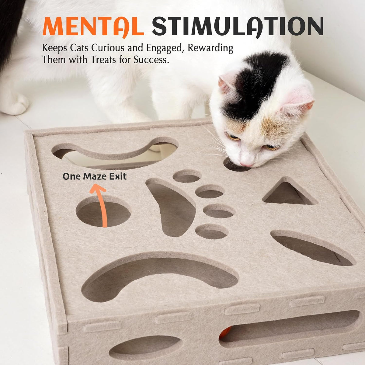 PETKARAY Cat Tunnel, Original Cat Hideaway Cave for Indoor Cats - Cat Puzzle Toy Box / Beige - image 3
