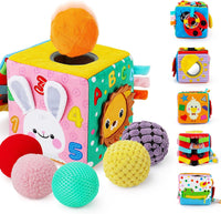 beetoy sensory Montessori busy cube for baby with buckles, zipper and six textured balls