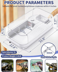 Large Turtle Tank with Water Pump, Acrylic Turtle Tank Starter Kit with Heightened and Curved Fences, Multi-Function Areas, Bottom Drainage