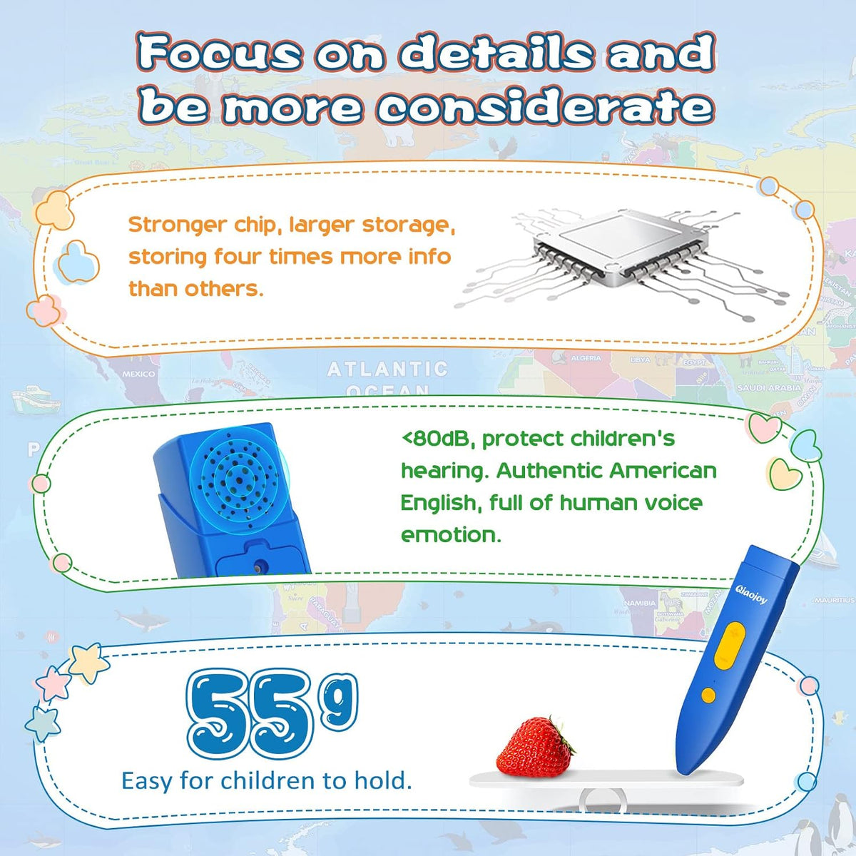 Qiaojoy Bilingual Interactive World Map for Kids Learning Educational - World Map - image 4