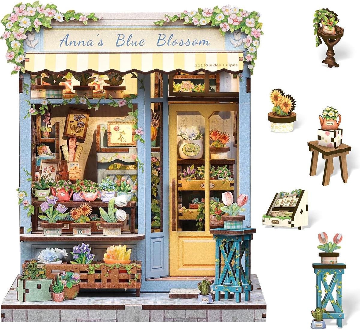 Cutefun Book Nook Kit, Bach Strings Musical Instrument Store - Anna's Blue Blossom