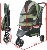 ROODO 3 Wheel Dog Pet Cat Stroller Best Lightweight Foldable Compact - Cationic Green - image 3