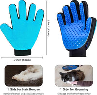 VCZONE 2 in 1 Cat Grooming Glove, Double-Sided Use Pet Hair Remover Glove, 1 Side is Gentle Grooming for Dogs, Cats, The Other is Effective Hair Remover for Furniture, Clothing (Blue, Right-Hand)