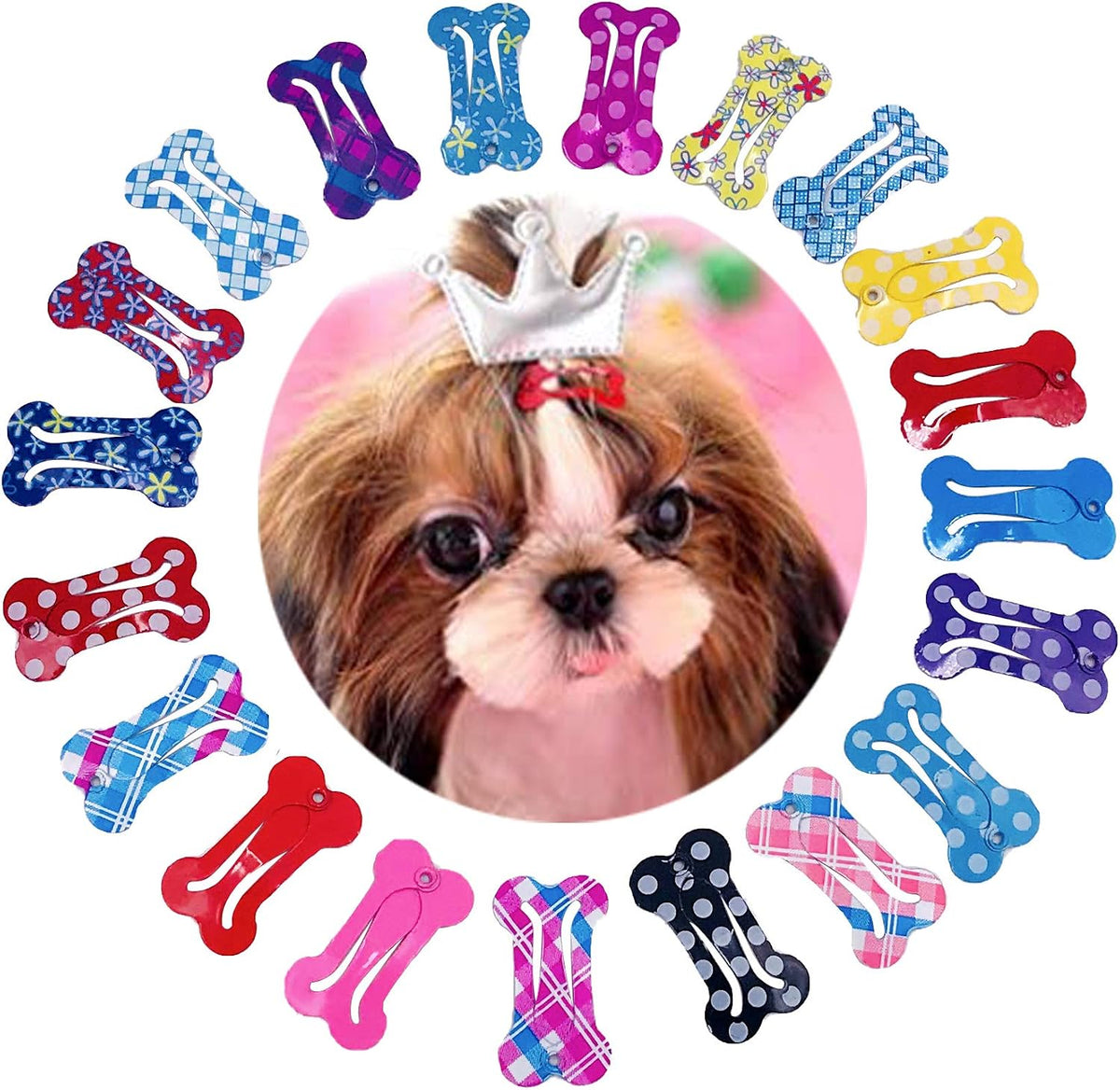 PET SHOW Cute 1" Small Bone Snap Hair Clips Pet Grooming Products Dog - Bone shaped-20pcs