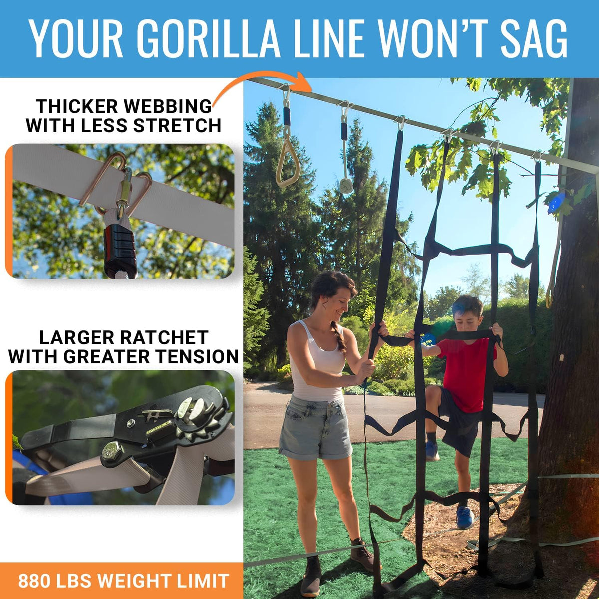 Hyponix Ninja Warrior Obstacle Course for Kids, 13 Obstacles - 2 x 60' + 13 Obstacles / Grey - image 2