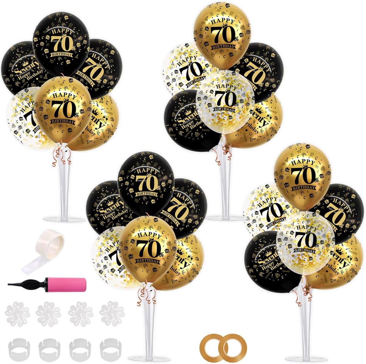TONIFUL 4 Set Black Gold Balloon Stand Balloon Centerpieces for Table – Fun for Kids & Family - Black Gold-70th / Birthday Balloon Stand