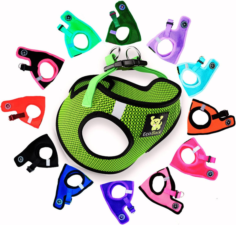 EcoBark XXS Dog Harness, Soft Step in Teacup Puppy Mesh Vest - XL- 20 to 26 lbs - Chest Up to 20 in (Pack of 1) / Neon Green Sport