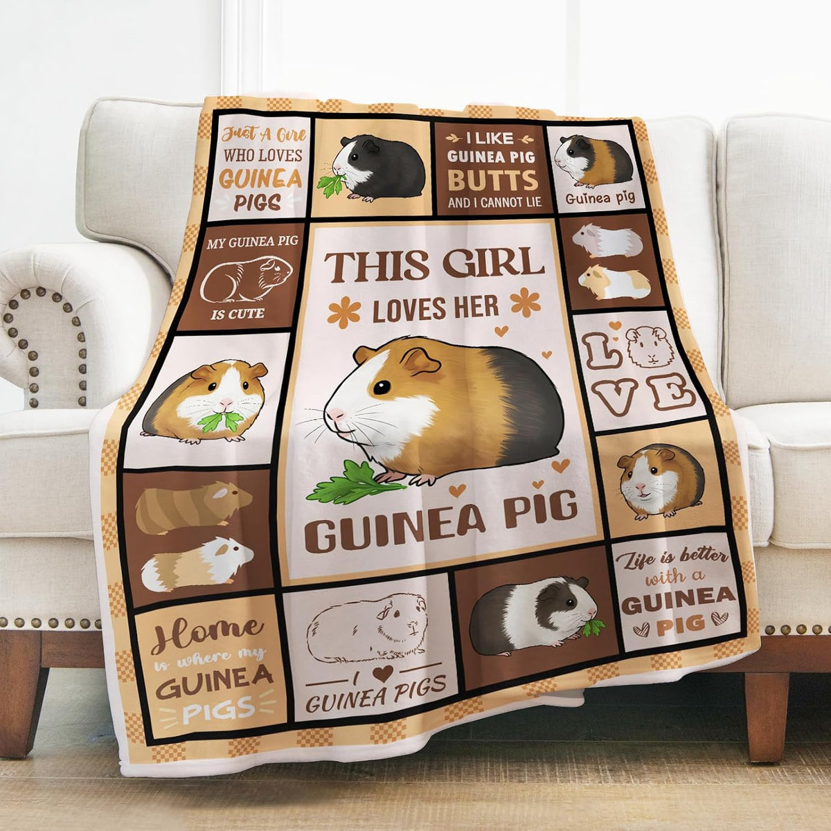 Levens Black Cat Blanket, Cozy Cats Blankets for Cat Lovers 60"x50" Soft Plush Black Cats Gifts - Guinea Pig Blanket Brown / 50"x60"