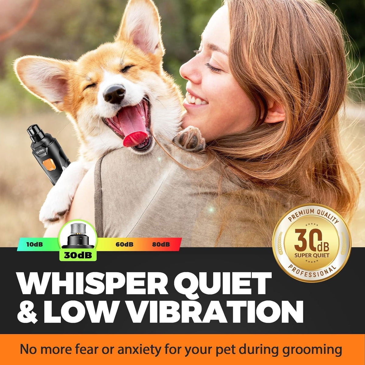 Whisper Quiet Dog Nail Grinder Safe & Stress-Free for Sensitive Dogs - Black - image 2