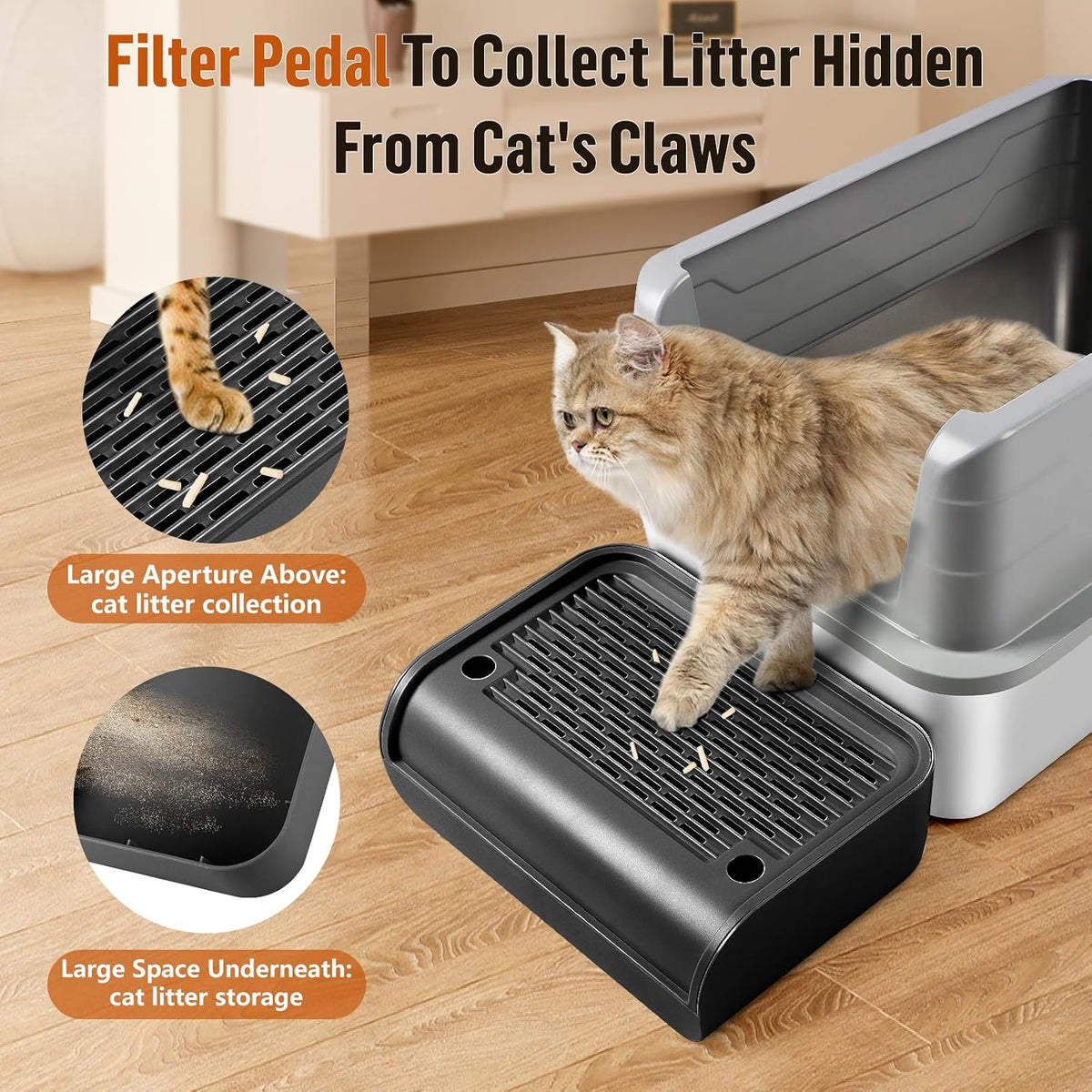 Cat Litter Box Step, Large Cat Litter Ramp with Filter Function - Balck Raised - image 3