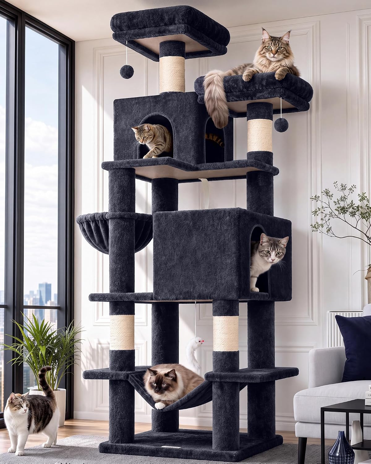 Globlazer Extra Tall Cat Tree Tower for Indoor Cats, F76 - Dark Grey / 76 inch