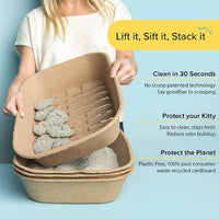 Kitty Sift (Set of 1 Litter Box & 5 Sifting Liners) Sustainable, Clean, Sifting, Disposable Cat Litter Box Kit - Jumbo, 6-Set Kit
