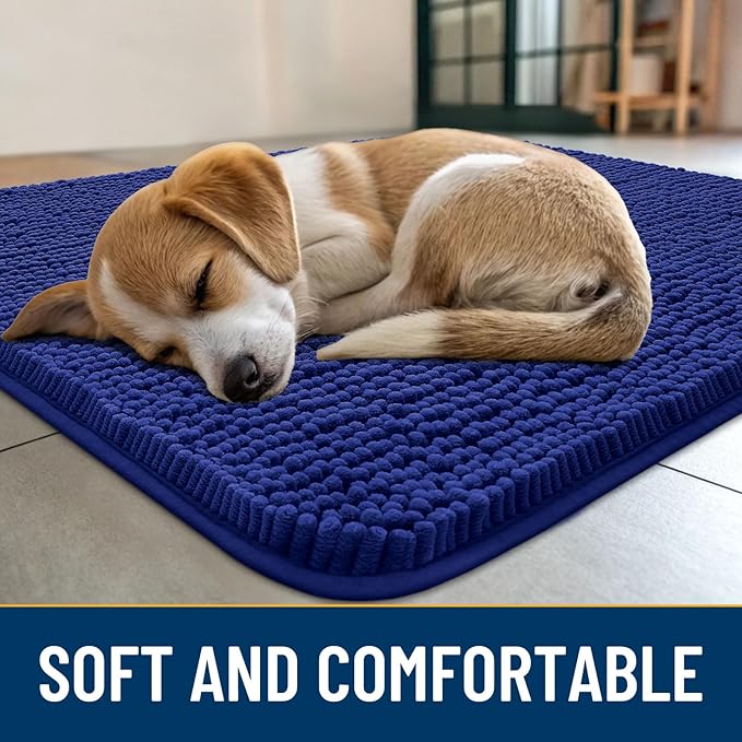 Smiry Dog Door Mat for Muddy Paws 71x46, Absorbs Moisture and Dirt Doormat, Non-Slip Washable Quick Dry Chenille Front Door Mat Indoor Entrance, Entryway Carpet for Inside Floor, Navy Blue