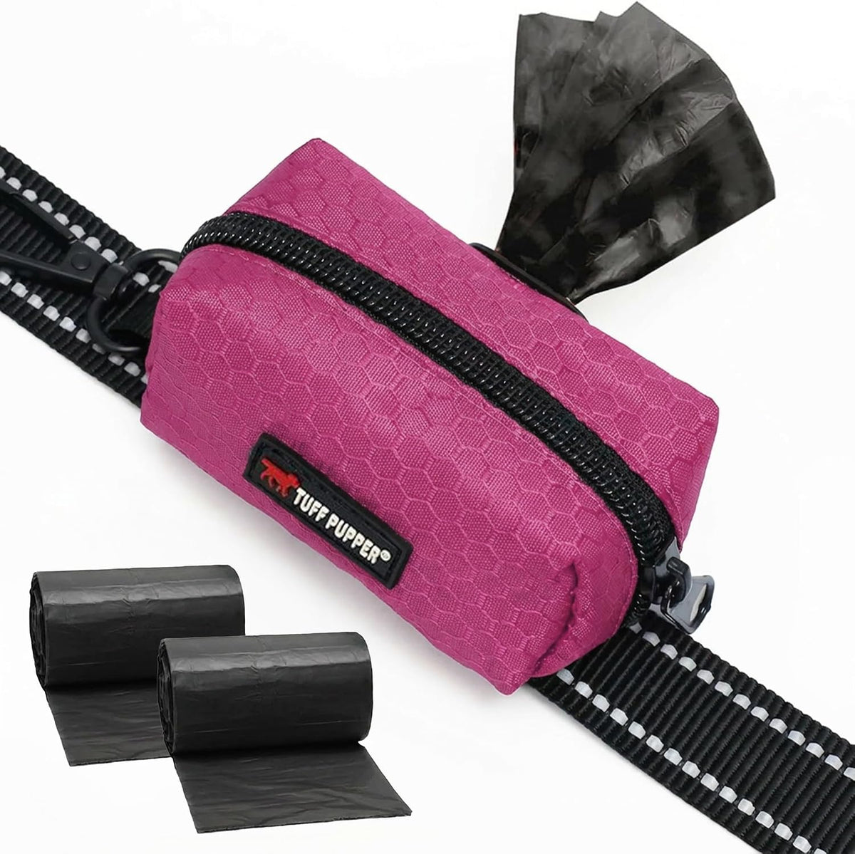 Tuff Pupper Dog Poop Bag Holder, Works with Any Dog Leash - Pink