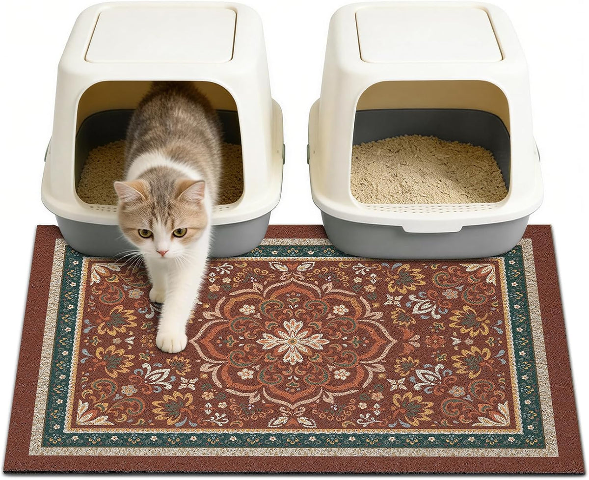24"x15" Cat Litter Mat Non-Slip Washable Litter Box Mat – Daily Care for Cats - Red / 33X22in