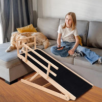 Dog Ramp for Bed, Adjustable Pet Ramps for Dog to Get on Bed, Non-Slip Rubber Surface - Folding Wooden Dog Ramp for Small/Large/Old Dogs, Adjustable up to 23.5 inch High Beds, Safety Railings